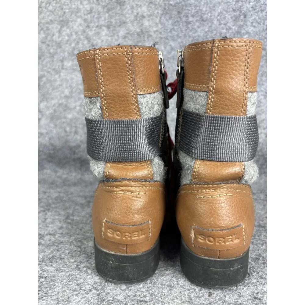 Sorel Boots‎ Youth Size 5 Brown Leather Felt Waterproof Lace Up Zip NY1942-224